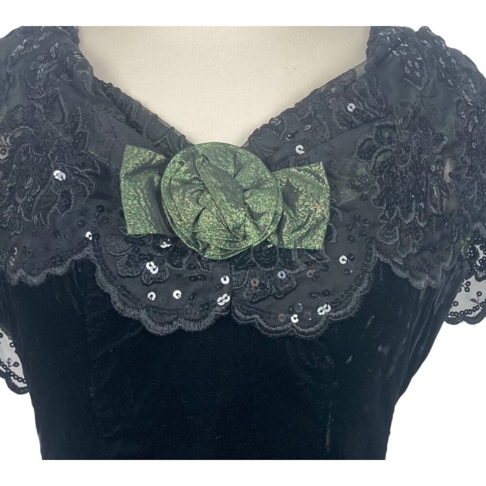 Vintage 80s Jessica McClintock Prom Dress 4 Black Velvet Green Fairy Goth - Picture 4 of 13
